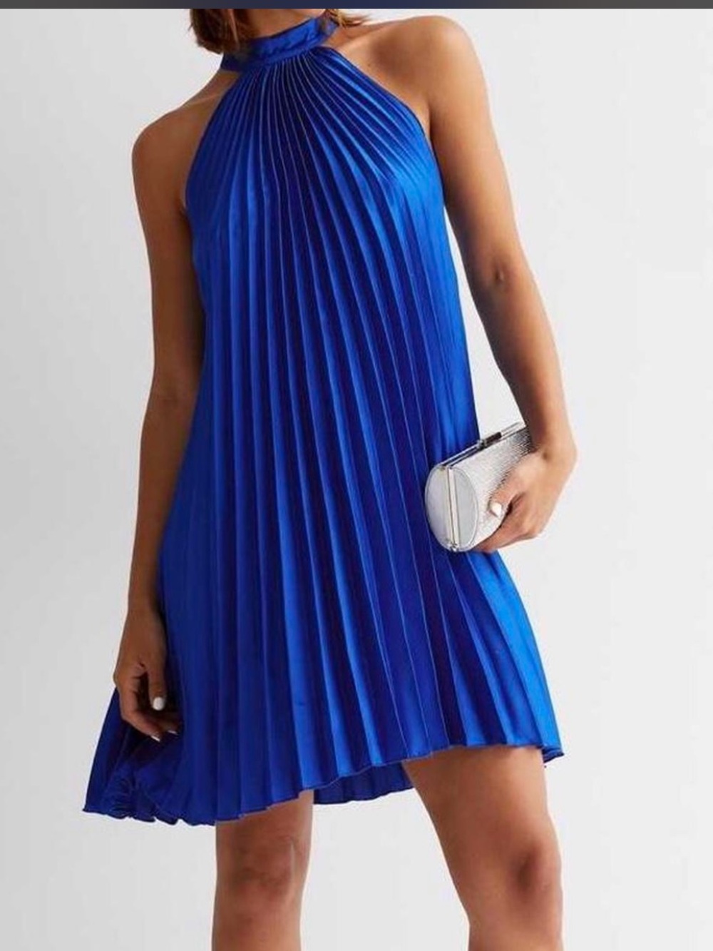 Pink Lily Royal Blue Pleated Halter Mini Dress